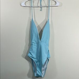 L light blue halter swimsuit